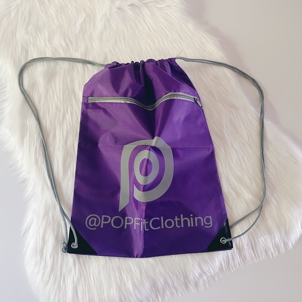 ✨HP✨ NWOT POP FIT Purple Gray Drawstring Zipper Gym Bag Tote - Picture 3 of 7